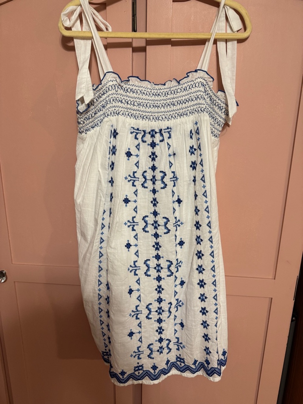 Lucky Brand White Sundress with Blue Embroidered Detail - Women Dresses